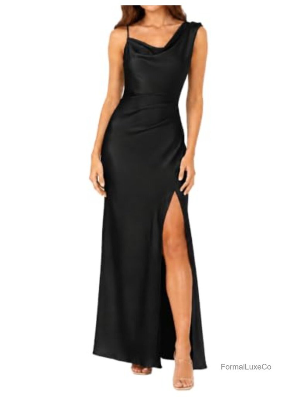 Satin Cowl Neck Backless Maxi Dress Sleeveless Wedding Guest Formal